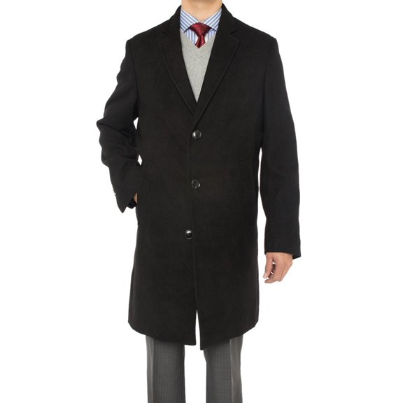 Mens Black Coat Luciano Natazzi Italian Overcoat Wool Blend