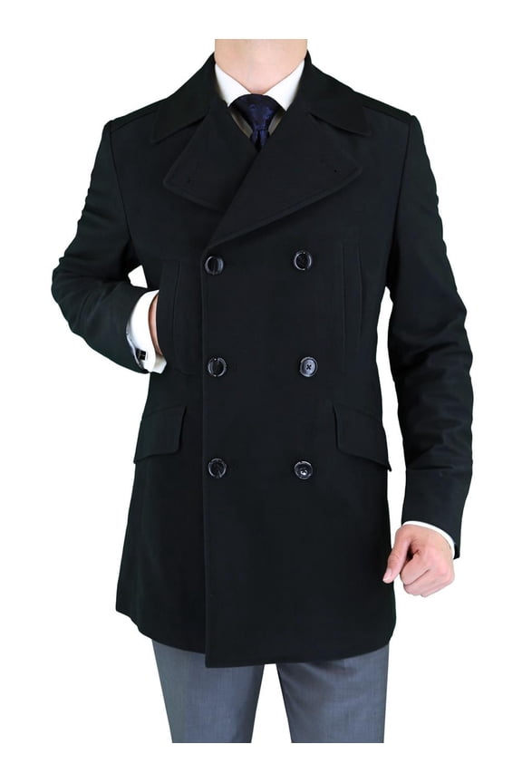 Mens Black Coat Luciano Natazzi Italian Walking Top Wool