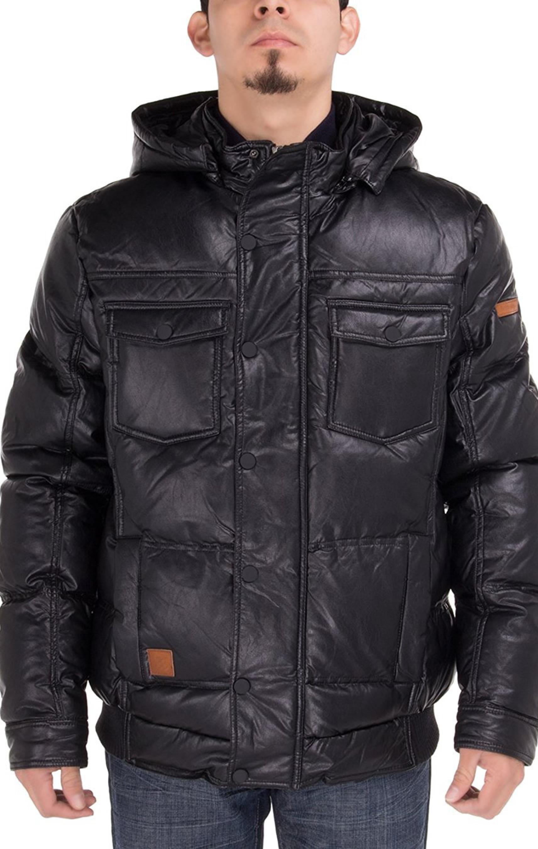 Luciano Natazzi Men's Quilted Puffer Jacket – Double Knit Collar, Cotton/Poly, Black