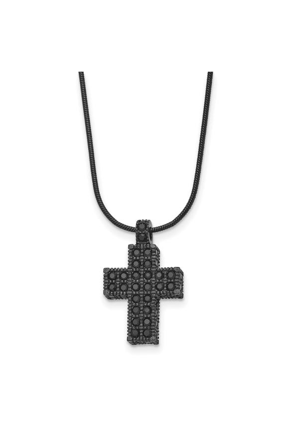 Mens Black Cross Pendant Necklace Matte Stainless Steel Industrial Design with Raised Textured Accents on Sleek Cord Modern Rugged Fashion Jewelry Bold Minimalist Style Statement Accessory