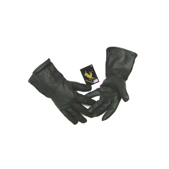 Mens Black Deerskin 4 Inch Gauntlet Gloves, Fleeced Lined 317B