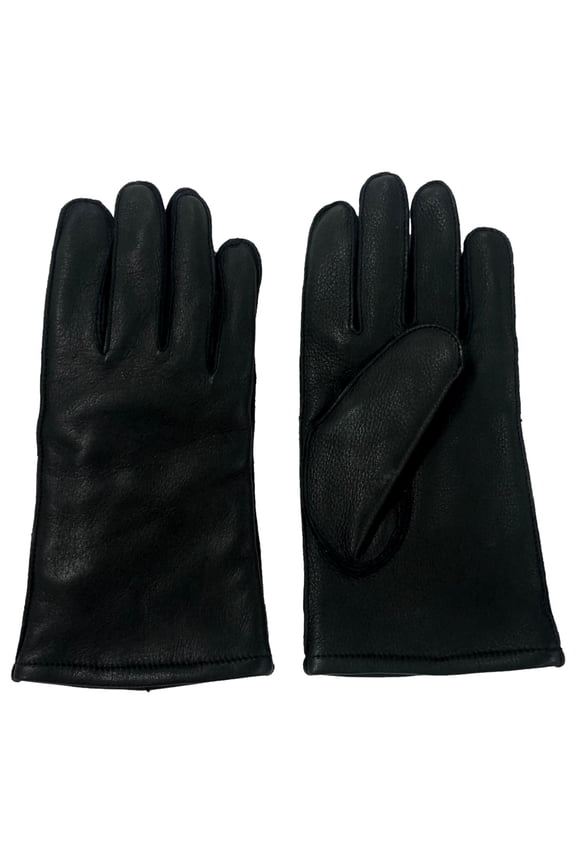 Mens Black Deerskin Leather Gloves Fleece Lined Large