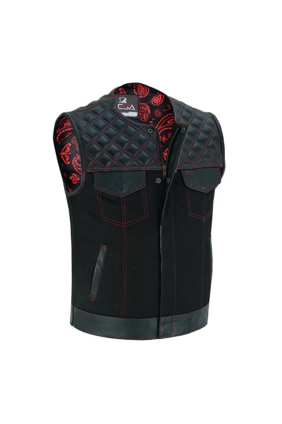 Black Denim, Collar Less Motorcycle Jacket for S-6XL