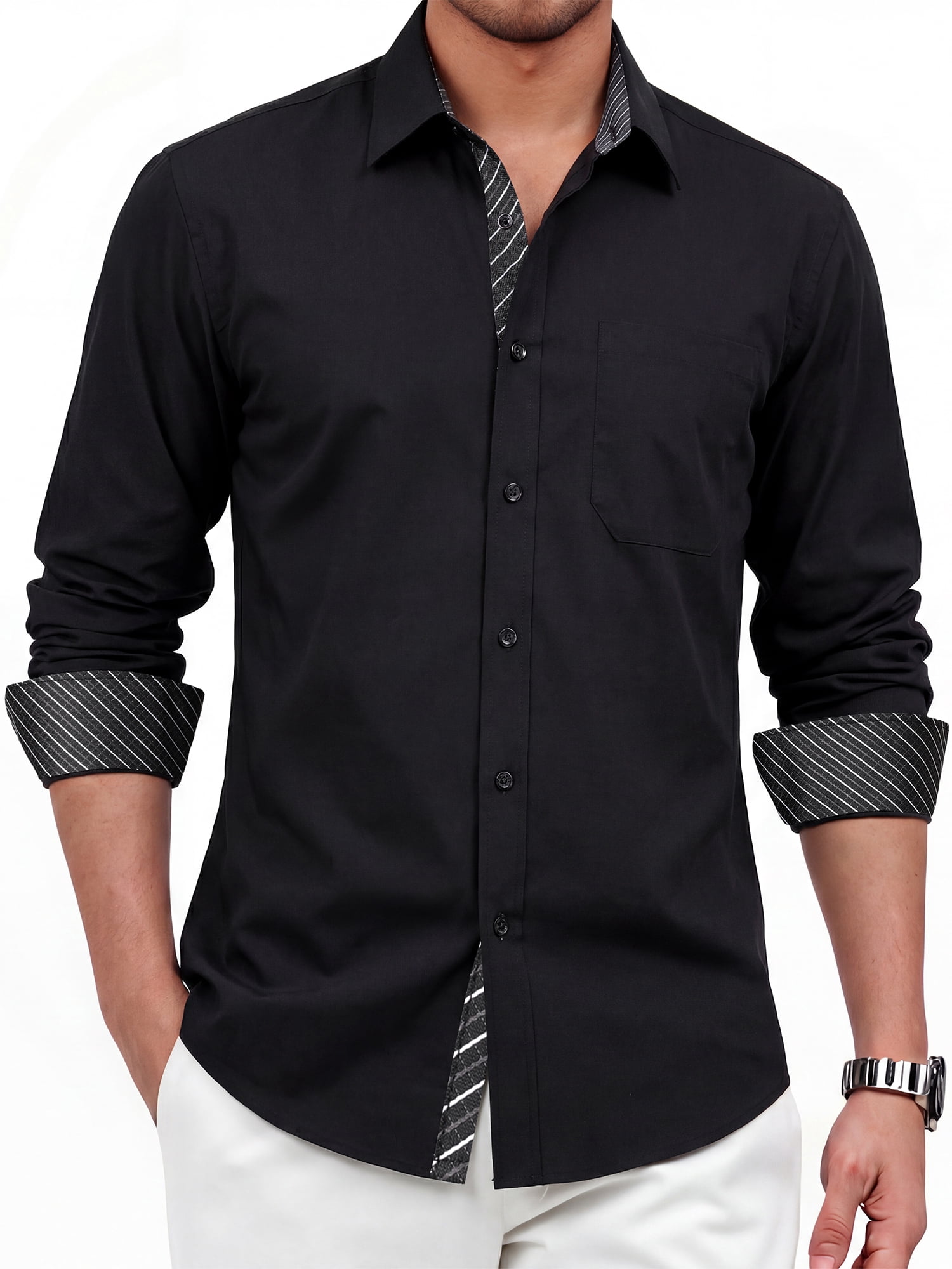 walmart black dress shirt Black Button Down Shirts