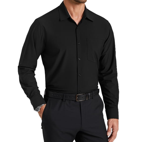 Black Dress Shirt for Men Wrinkle Resistant Stretch Long Sleeve Button Down Shirts Regular Fit