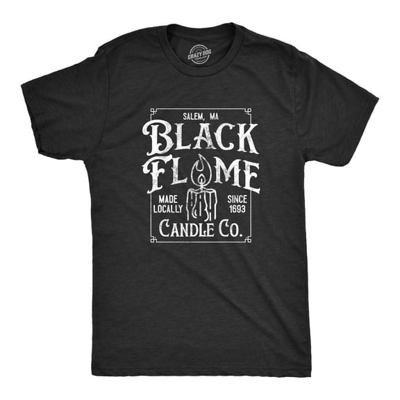 Mens Black Flame Candle Co T Shirt Funny Spooky Halloween Candles Company Tee for Guys Graphic Tees