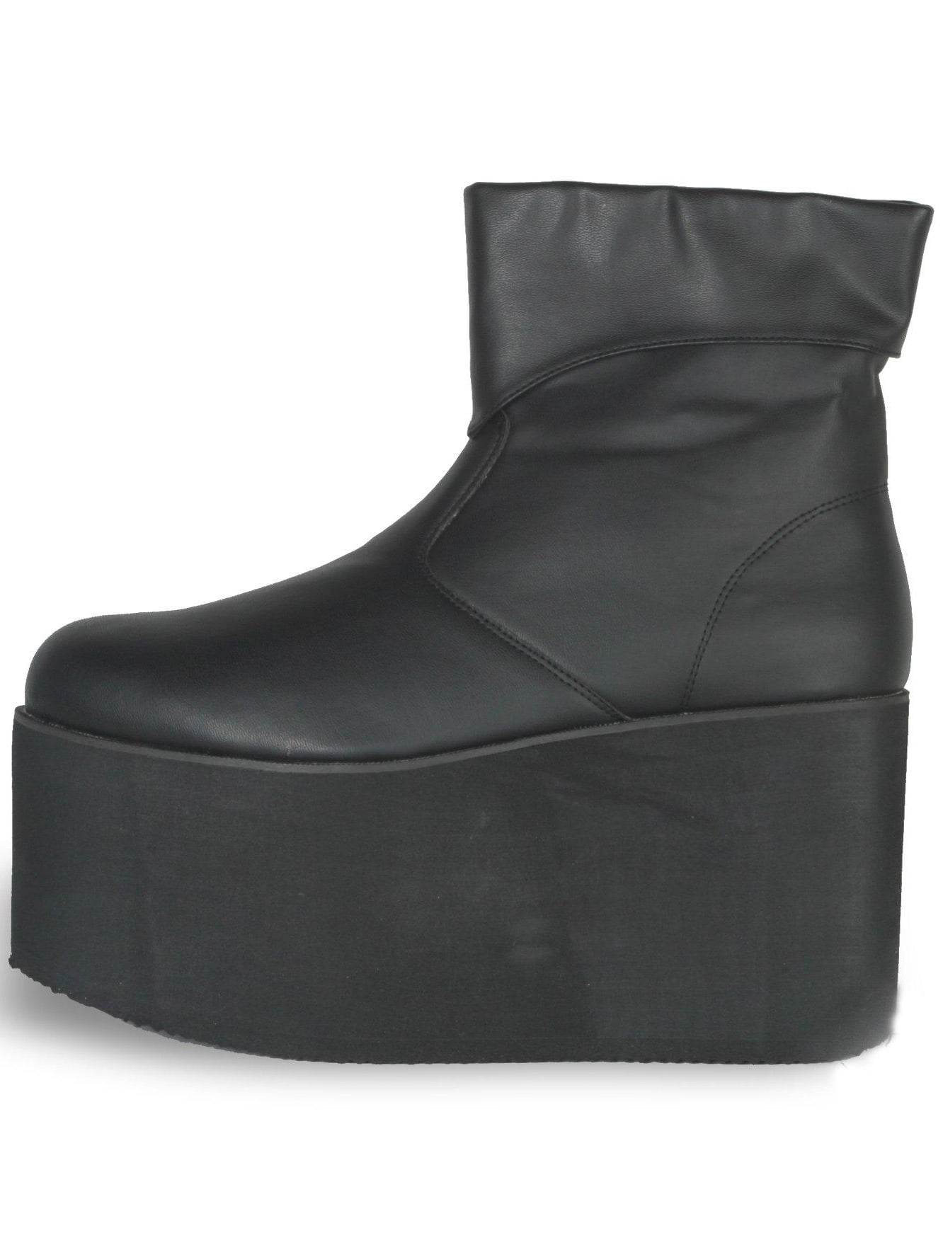 Mens Black Monster Platform Ankle Boots with Zipper, Faux