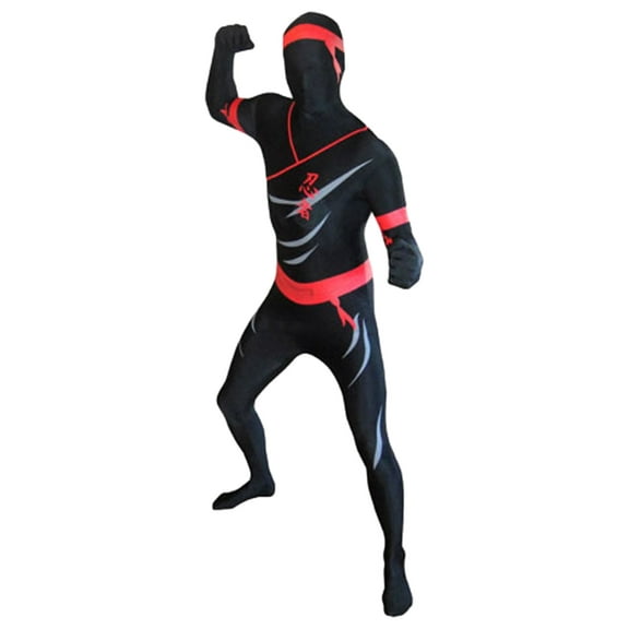 Mens Black Full Body Stretch Jumpsuit Ninja Costume Bodysuit X-Large