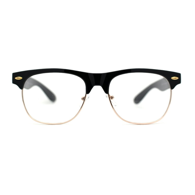 Mens Black Gold Clear Lens Hipster Classic Half Rim Fashion
