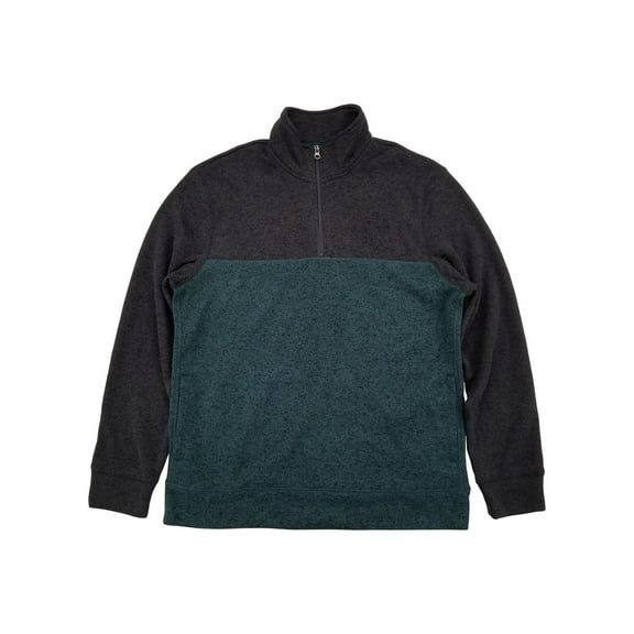 Mens Black & Green Brushed Fleece Quarter-Zip Pullover Sweatshirt Jacket L