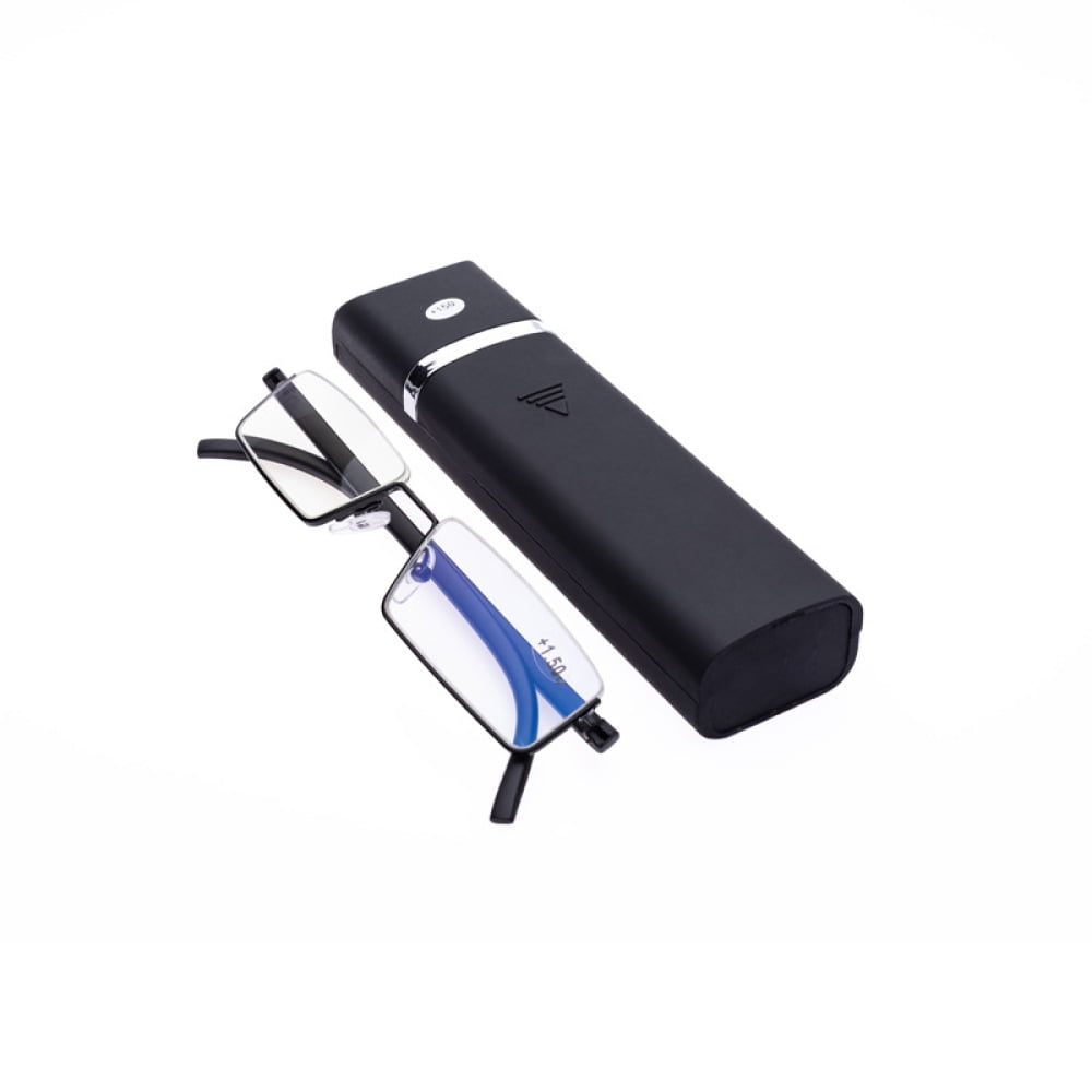 Mens Black Half Rimless Reading Glasses Blue Light Blocking tr90 Flexible Presbyopic Glasses Half Frameless Rectangle Readers with case