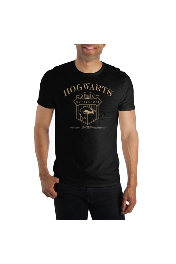 Mens Black Hogwarts Hufflepuff Short Sleeve Shirt- Large