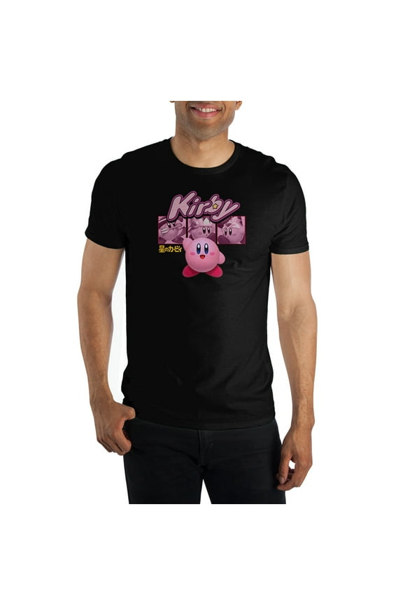 Mens Black Kirby Retro Video Game Short Sleeve Graphic Tee-M