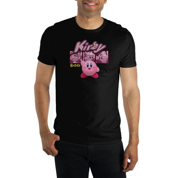Mens Black Kirby Retro Video Game Short Sleeve Graphic Tee-S