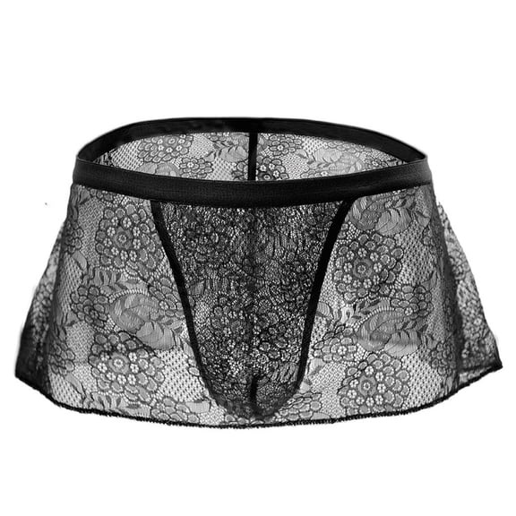 VONCOS Mens Black Lace Boxer Briefs, Floral Stretch Soft Breathable Underwear with Elastic Waistband,Size Free Size