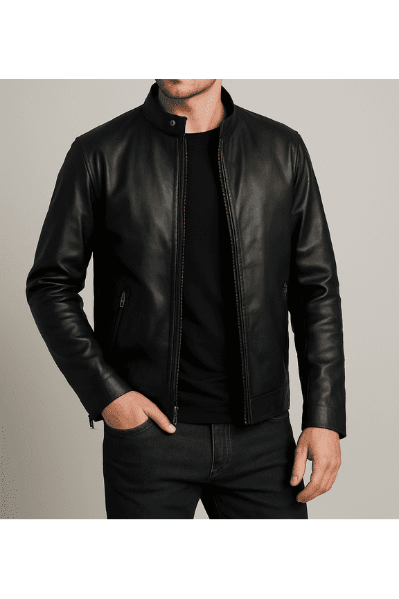 Mens Black Lambskin Genuine Leather Zipper Jacket New Biker Jacket 2 Zipper Pockets