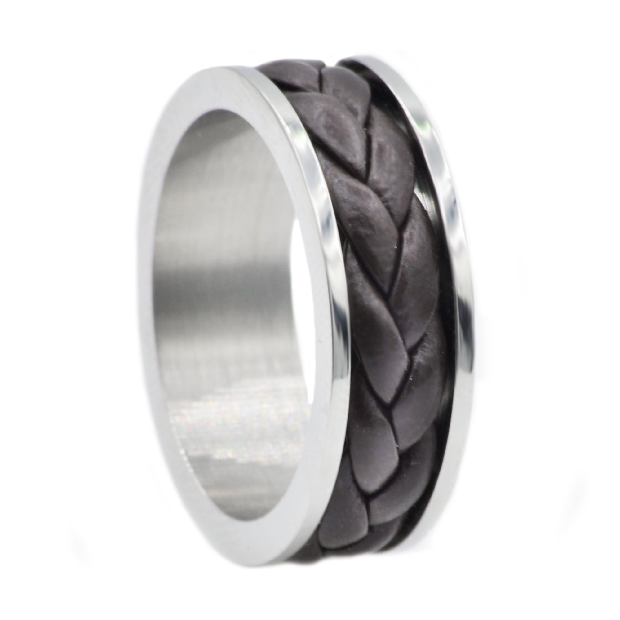 Mens Black Leather And Stainless Steel Band