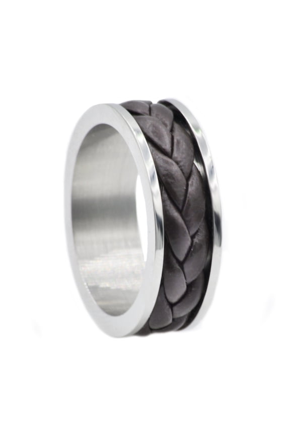 Mens Black Leather And Stainless Steel Band