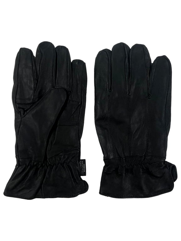 Mens Black Leather Gloves Insulated Fleece Lining Medium