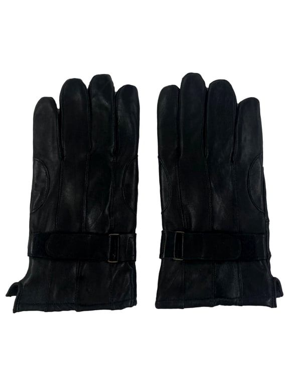 Mens Black Leather Gloves with Ilightweight Plush Lining Large