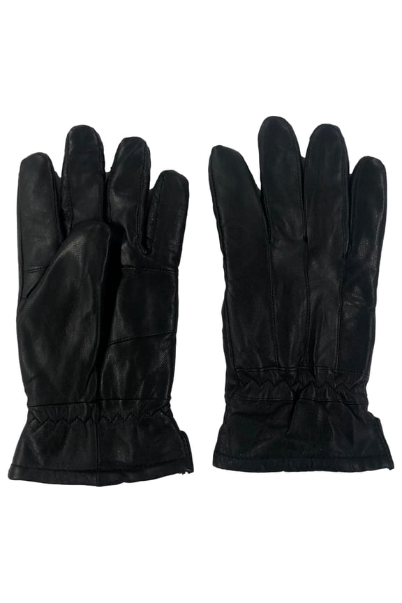 Mens Black Leather Gloves with Plush Lining & Gathered Wrist X-Large