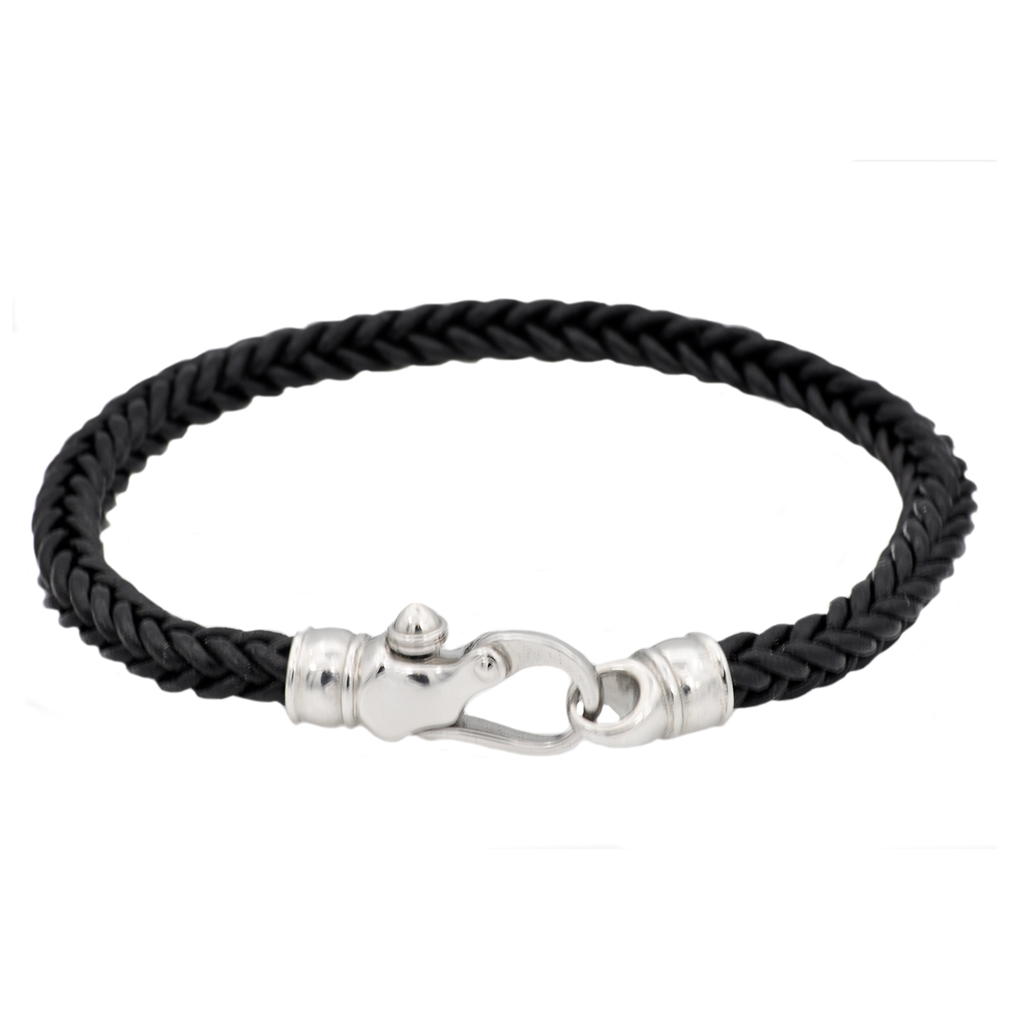 Mens Black Leather Stainless Steel Bracelet