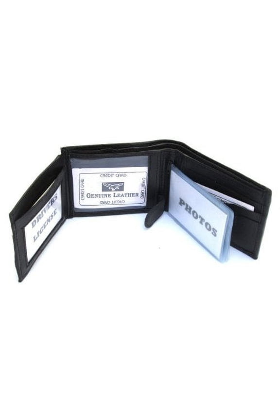 Mens Black Leather Wallet Lamb Bifold W Coin Pouch 794