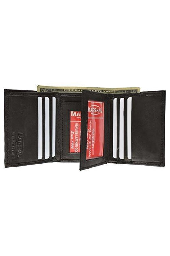Mens Black Leather Wallet Lamb Classic Trifold 731