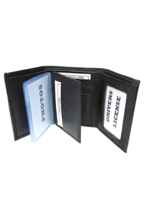 Mens Black Leather Wallet Lamb Classic Trifold 731