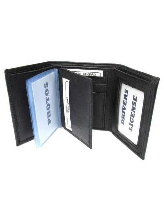 Mens Black Leather Wallet Lamb Classic Trifold 731