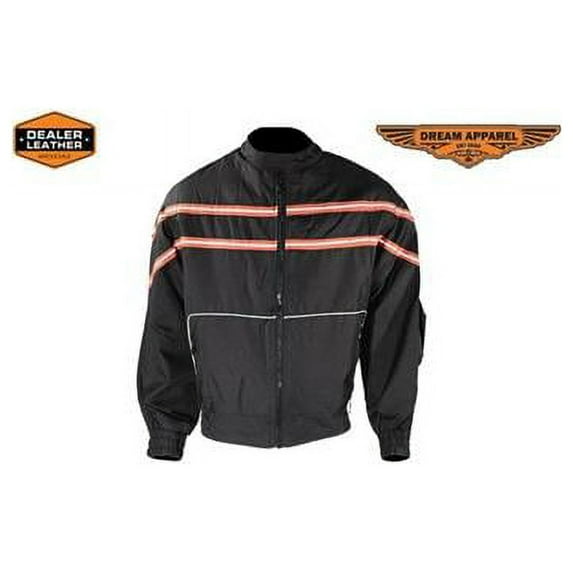 Mens Black Light Textile Motorcycle Jacket with Orange Stripe Across Design - Medium
