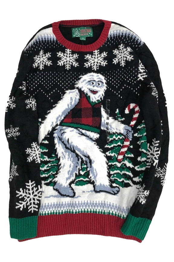 Mens Black Light Up Yeti Abominable Snowman Christmas Holiday Sweater Small