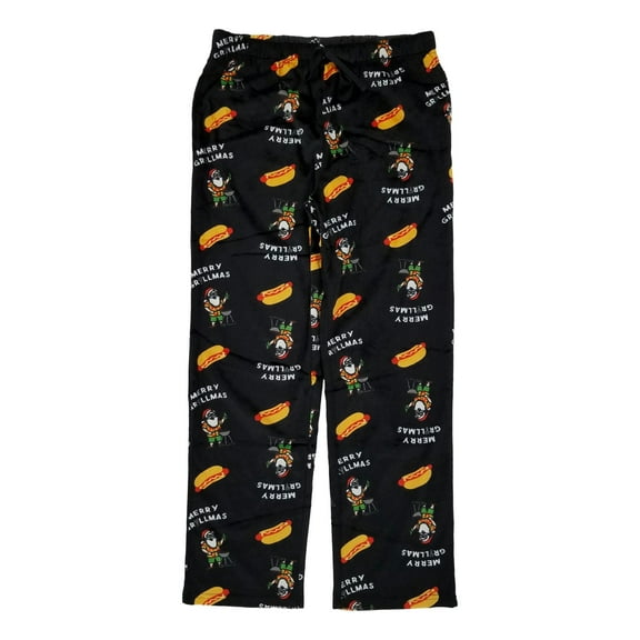 Mens Black Merry Grillmas Microfleece Sleep Pants Lounge Pant Pajama Bottoms S