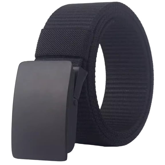 Mens Black Metal Buckle Mechanical Teeth Clip Belts Mens Nylon Canvas Belt for Men Free Cut-to-Fit Up to 60 inches