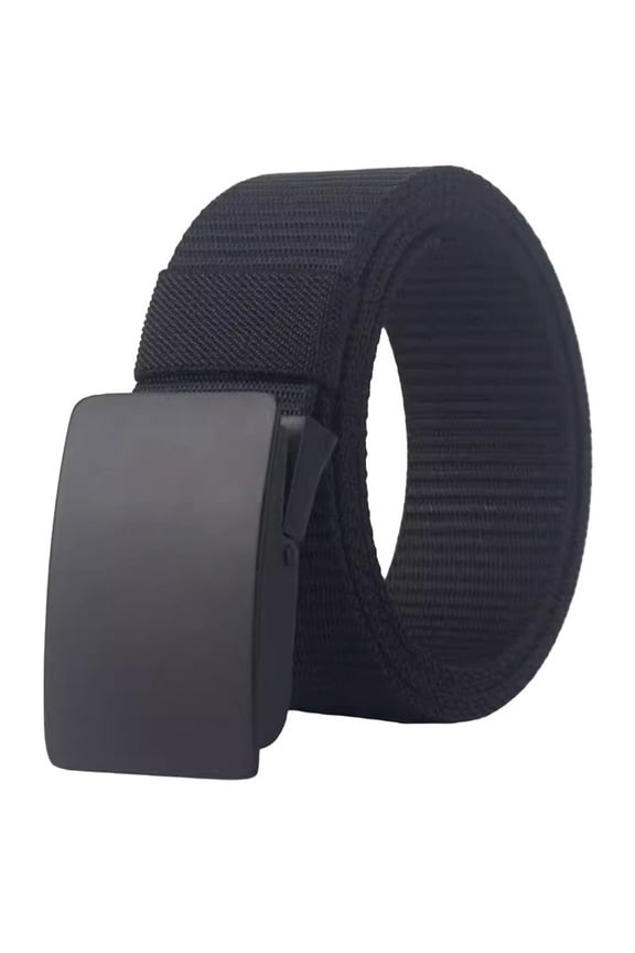Mens Black Metal Buckle Mechanical Teeth Clip Belts Mens Nylon Canvas Belt for Men Free Cut-to-Fit Up to 60 inches