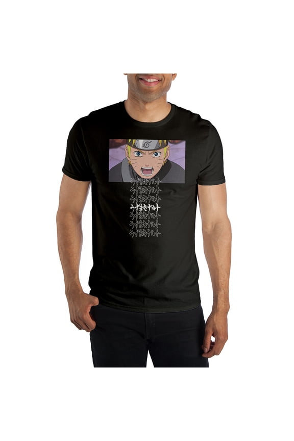 Mens Black Naruto Anime Cartoon Short Sleeve Graphic Tee Shirt-L