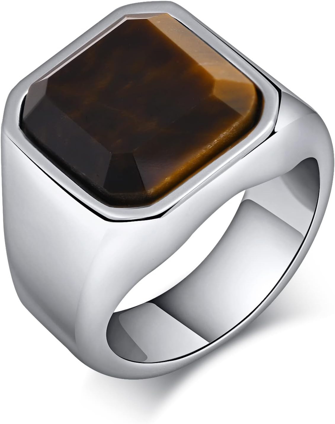 Mens Black Onyx Ring Stainless Steel Square Onyx Logo Ring Men, Pink
