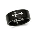thumbnail image 1 of Mens Black Plated Stainless Steel 9mm Brushed Cross Wedding Band Ring for Men, 1 of 6