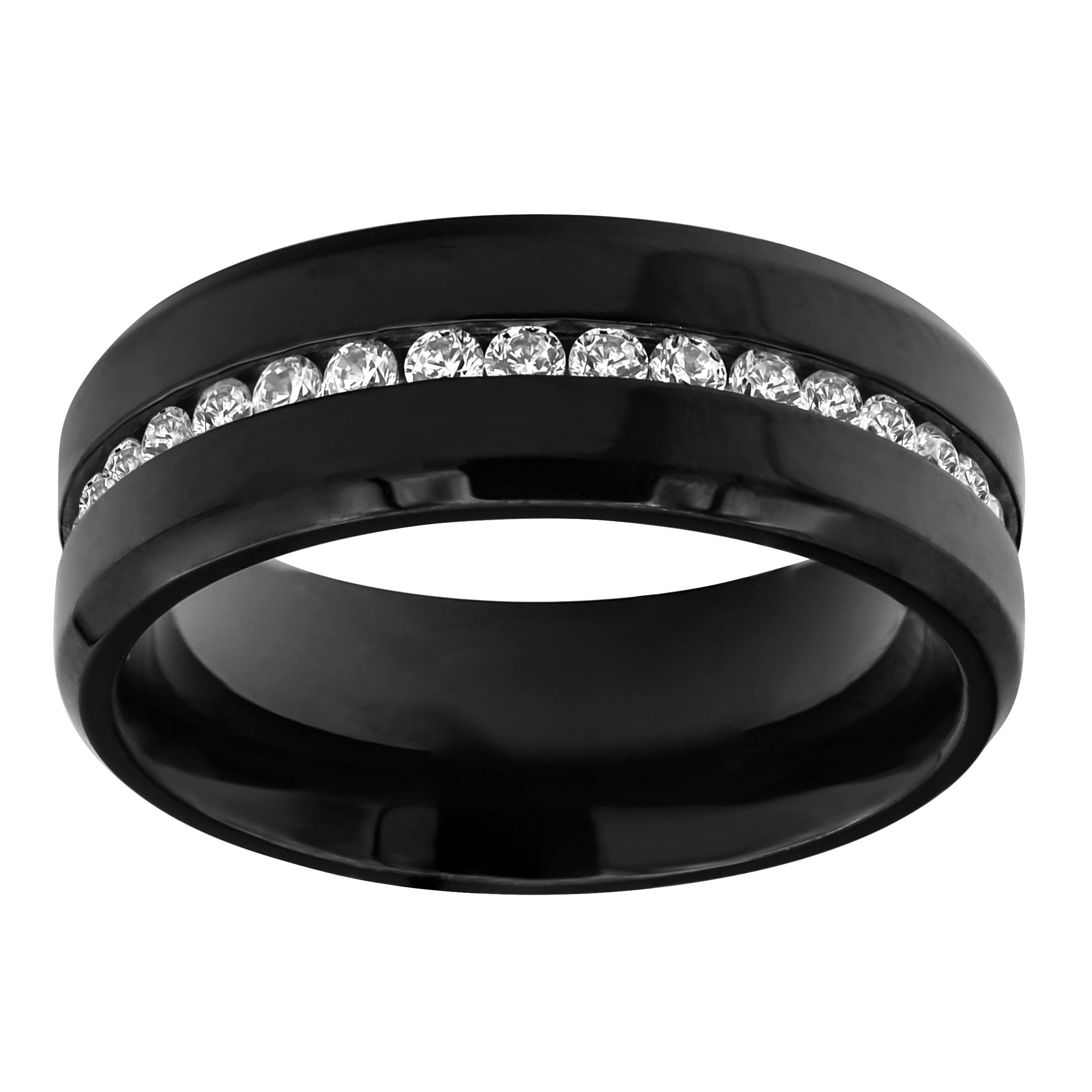 Mens Black Plated Stainless Steel Band With Cubic Zirconia