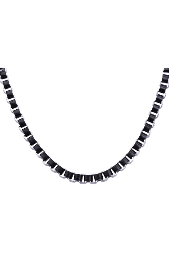 Mens Black Plated Stainless Steel Box Link Chain Necklace