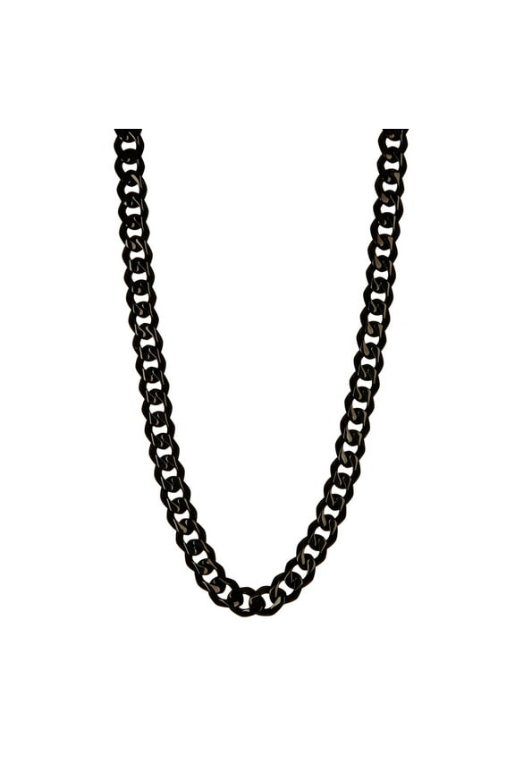 Mens Black Plated Stainless Steel Cuban Link Chain Necklace