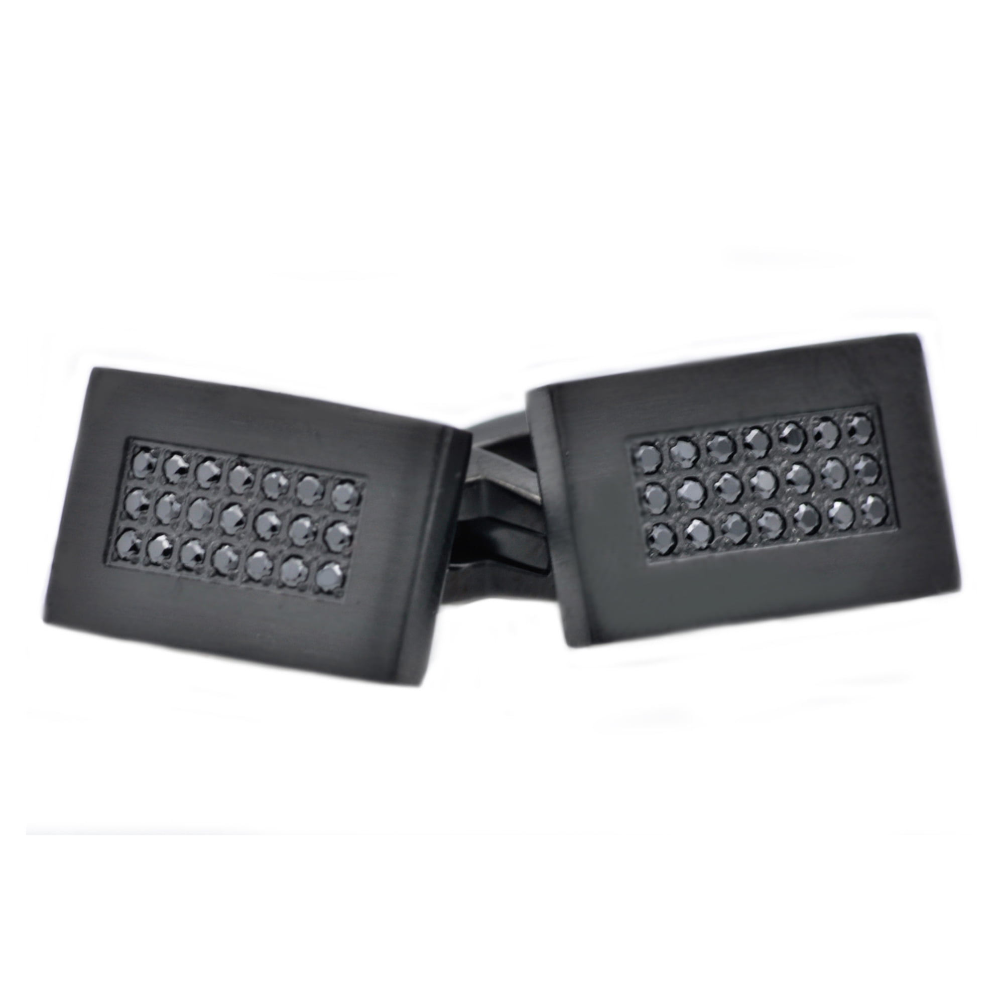 Mens Black Plated Stainless Steel Cuff Links With Black Cubic Zirconia