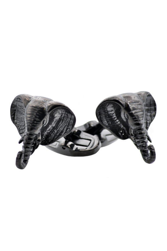Mens Black Plated Stainless Steel Elephant Cuff Links