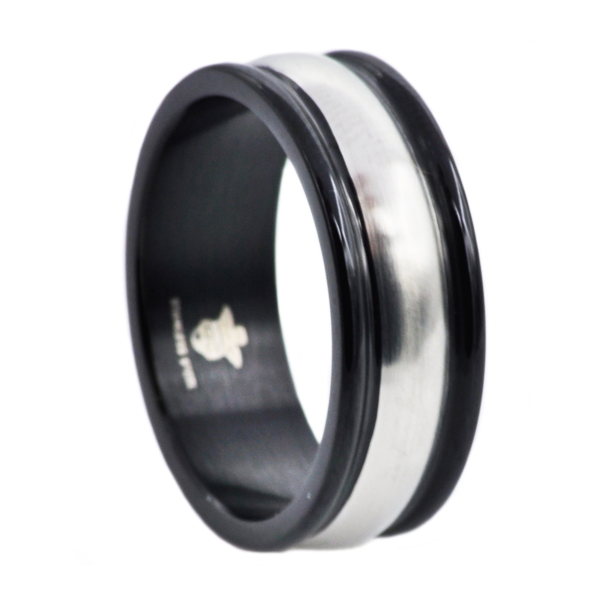 Mens Black Plated Stainless Steel Fancy Band