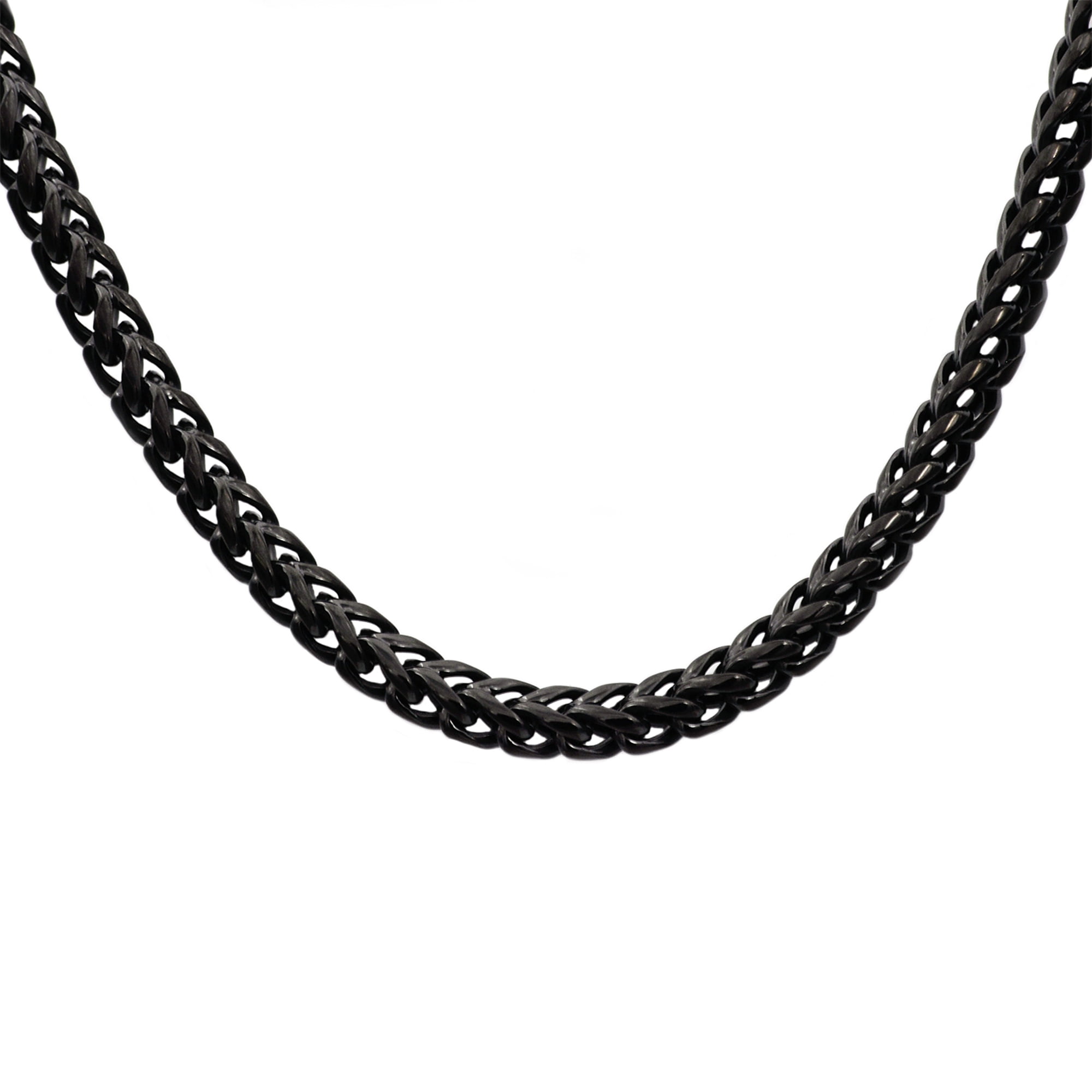 Mens Black Plated Stainless Steel Franco Link Chain Necklace