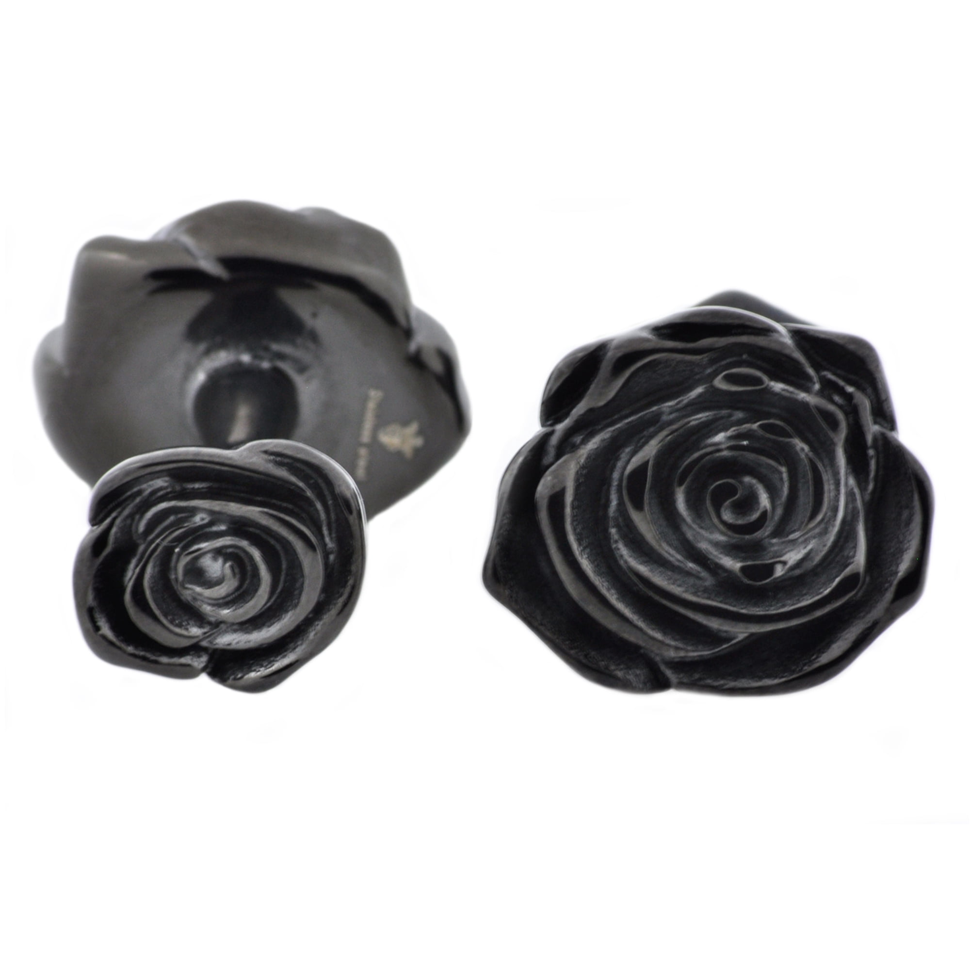 Mens Black Plated Stainless Steel Rose Cuff Links