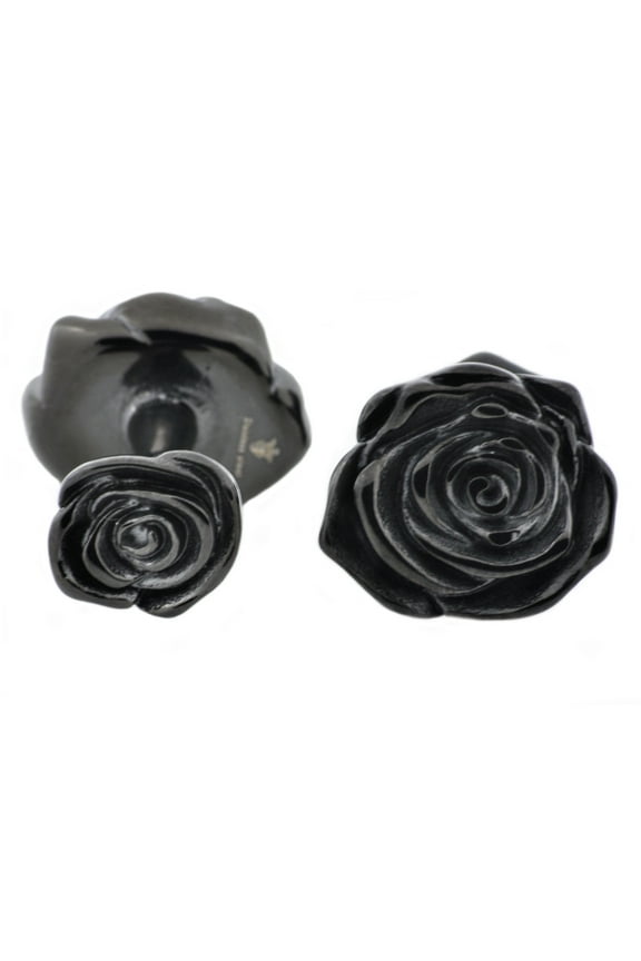 Mens Black Plated Stainless Steel Rose Cuff Links