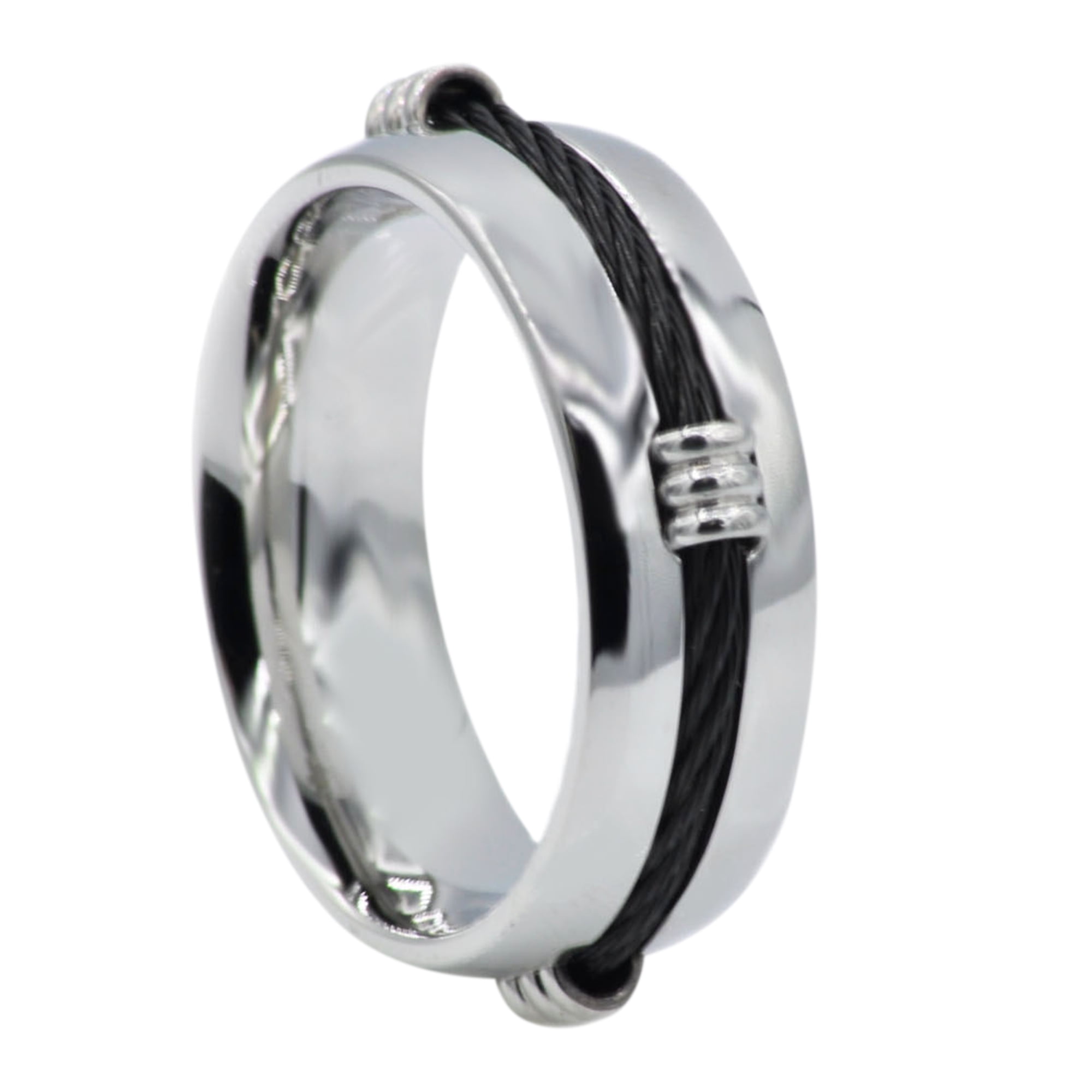 Mens Black Plated Stainless Steel Wire Ring