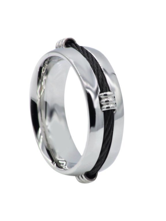 Mens Black Plated Stainless Steel Wire Ring