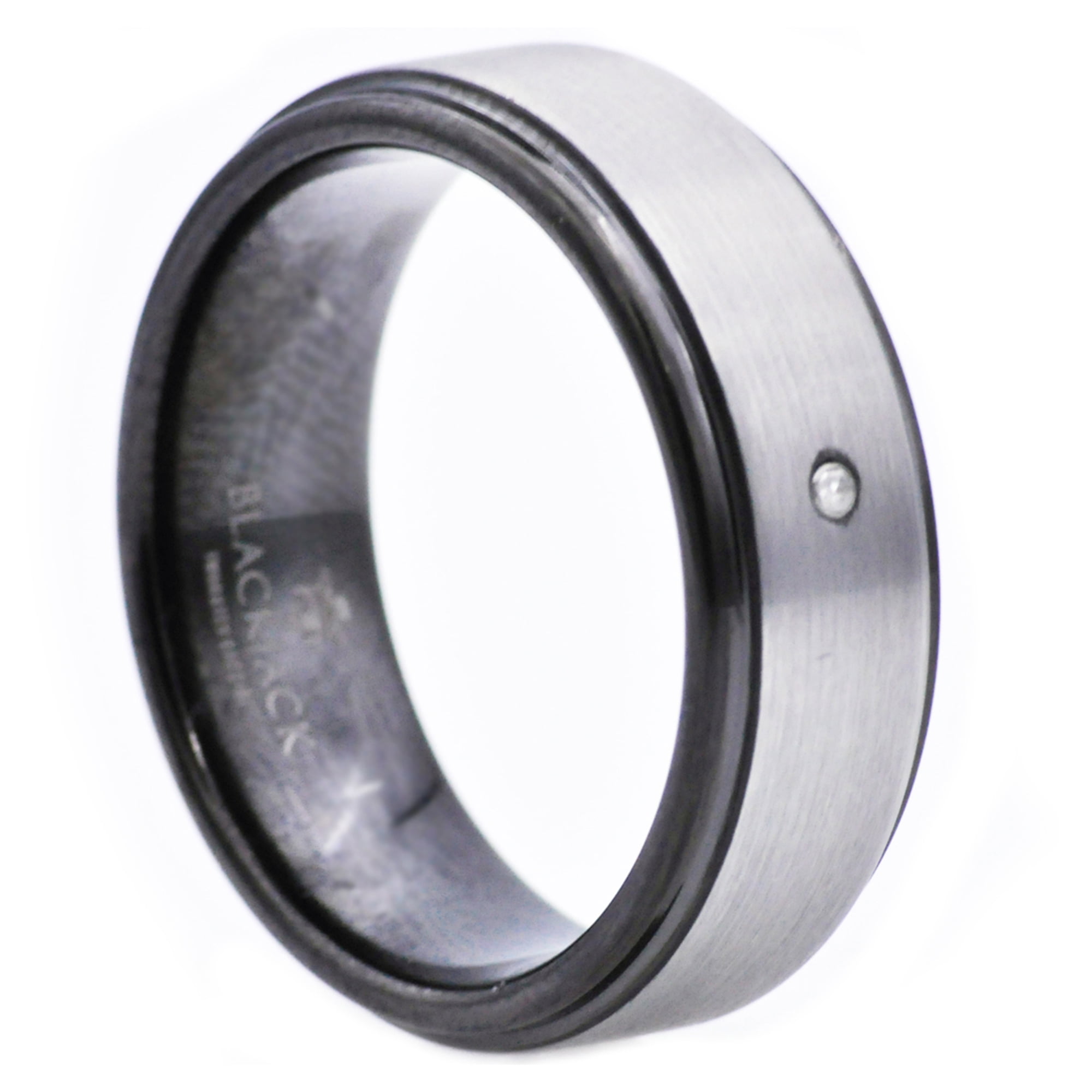 Mens Black Plated Tungsten Ring With Diamond